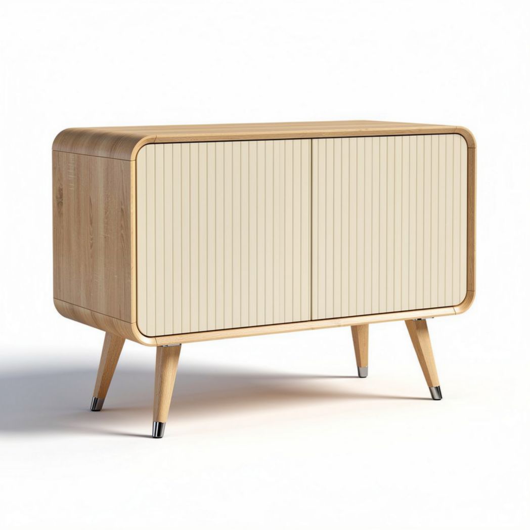 Eikenhouten kast met witte gestreepte deuren 90 x 45 x 70cm