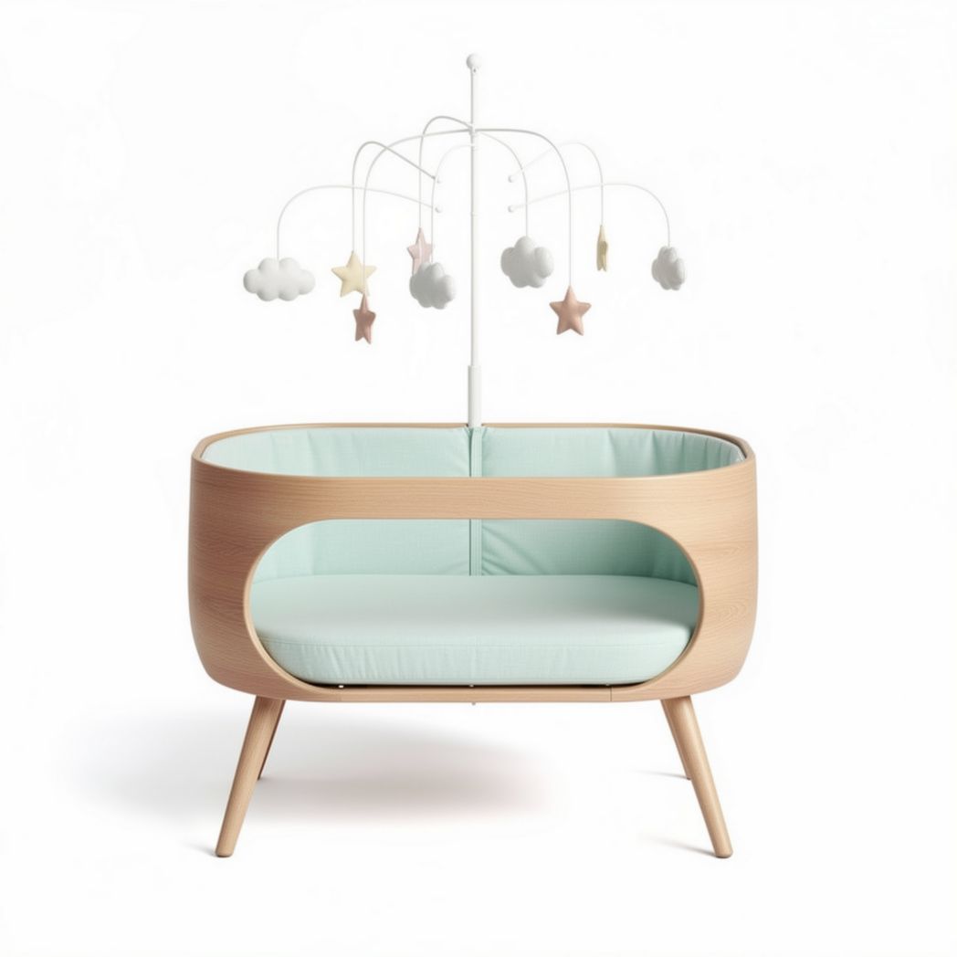 Houten kinderbed met luchtige hemeltje in mintgroen 70 x 40 x 50cm