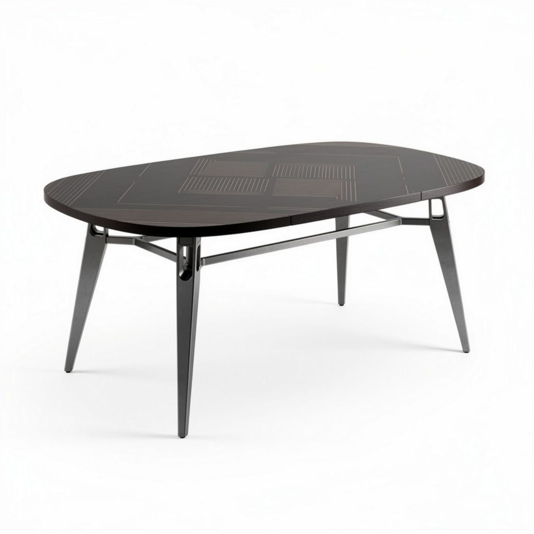 Eettafel van zwart hout met glanzende metalen poten 160 x 80 x 75cm