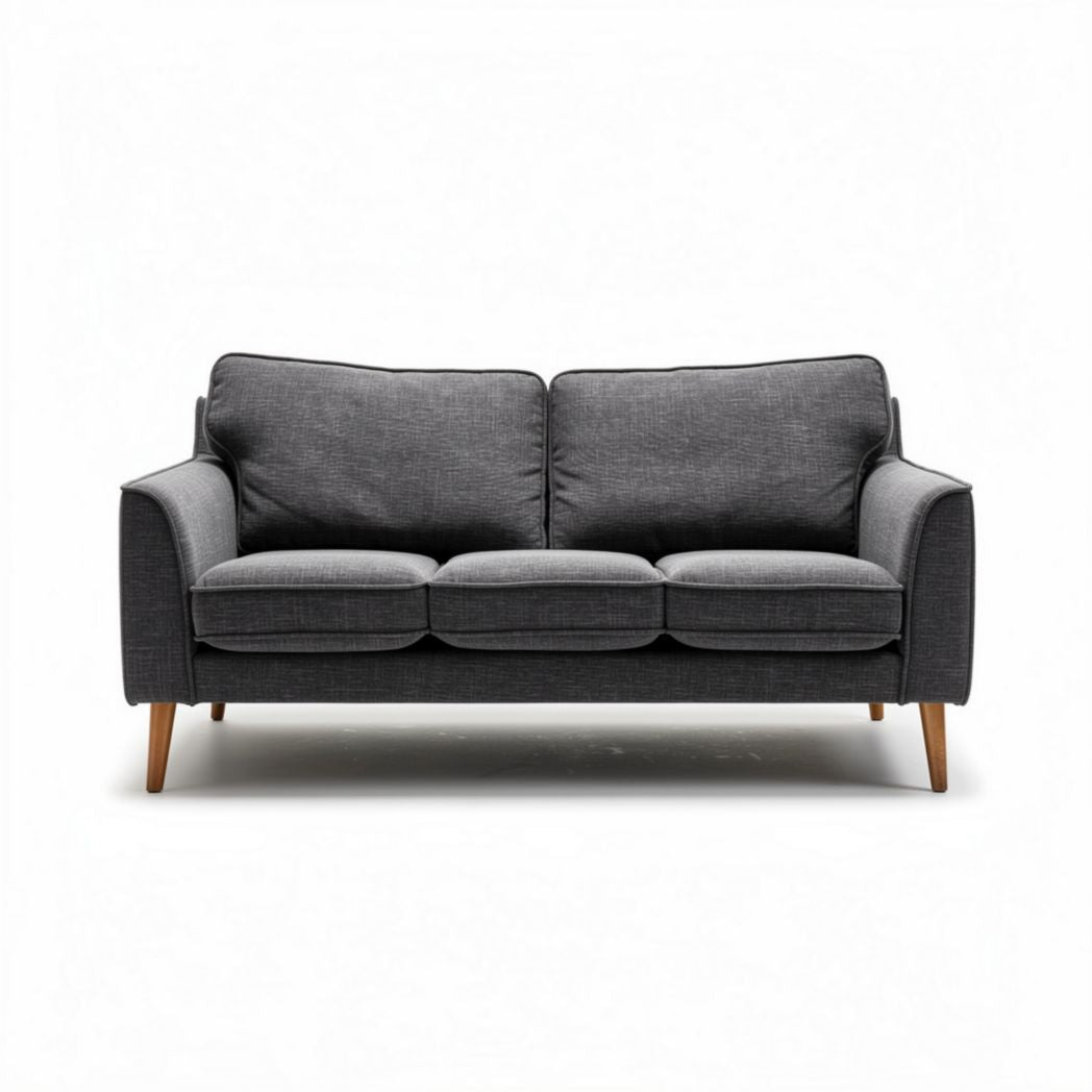 Tweepersoonsbank van stof in antraciet met houten poten 190 x 85 x 85cm