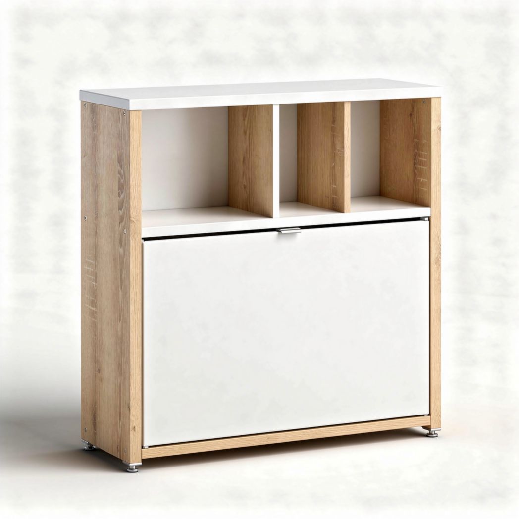 Houten kast met opbergvak en witte deur 80 x 40 x 90cm