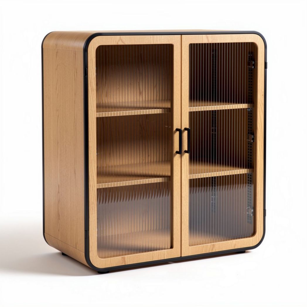 Houten kast met glazen deuren en vier planken 80 x 40 x 100cm