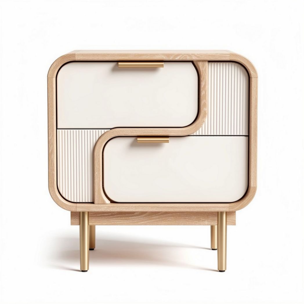 Moderne kast van hout met witte lades en gouden handgrepen 60 x 40 x 45cm