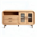 Houten tv-kast met glazen deuren en lade 100 x 50 x 75cm naturel