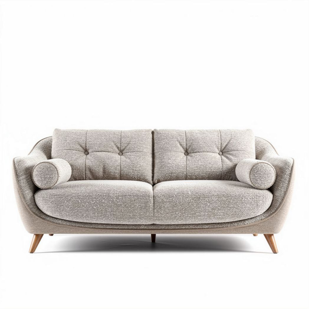 Sofa met stoffen bekleding in lichtgrijs met houten poten 200 x 90 x 85cm