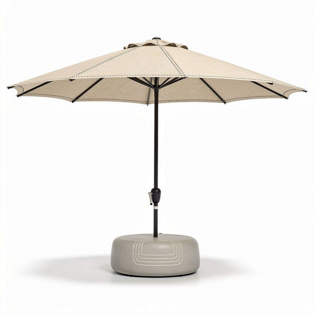 Parasol met betonvoet 180 x 180 x 250cm in beige polyester met zwarte accenten