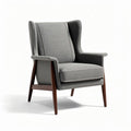 fauteuil met grijze stof en houten poten 85 x 75 x 100cm